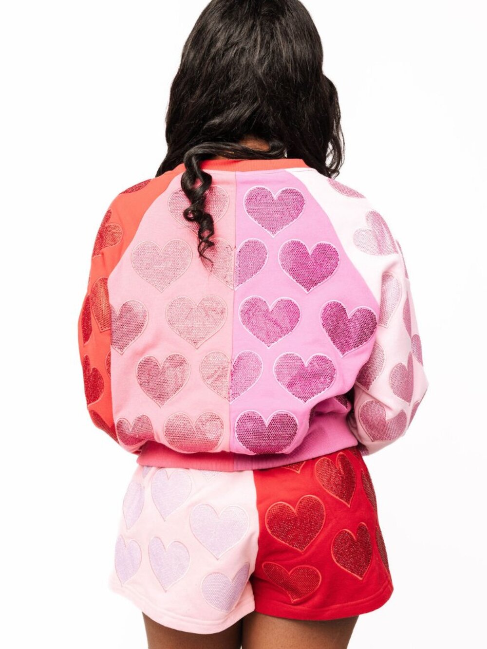 Colorblock Rhinestone Hearts Sweatshirt - Picture 2 of 2